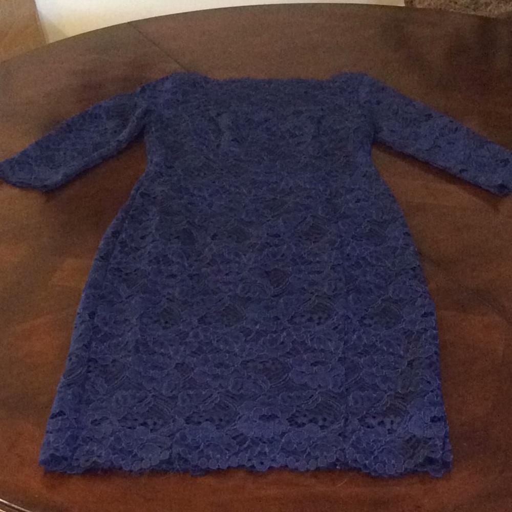 Lace blue long sleeved dress by Worth New York